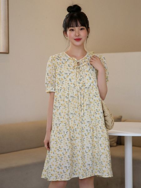 

dazy ditsy floral print tie neck dress h8im#, Black;gray