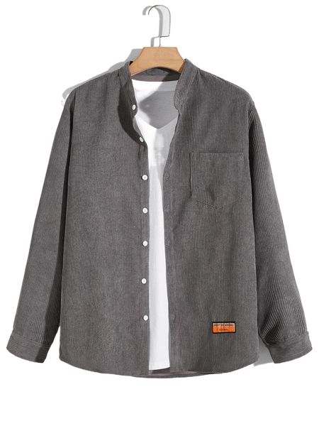 

men 1pc letter patched button up corduroy shirt r4vz#, White;black