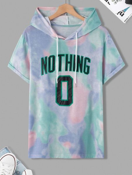 

men tie dye letter graphic drawstring hooded tee x9n8#, White;black
