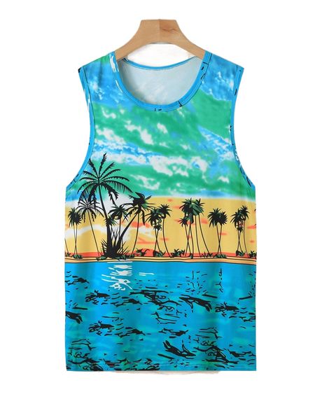 

men palm tree print tank y73y#, White;black