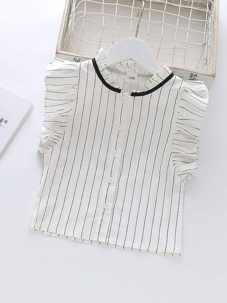 

little girl's pinstripe butterfly sleeve shirt she, White;black