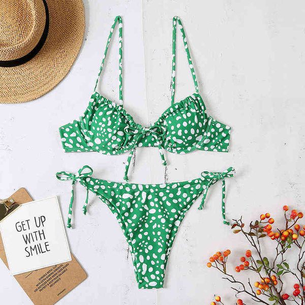 

swimsuit 2022 split wave dot print tether bikini, White;black