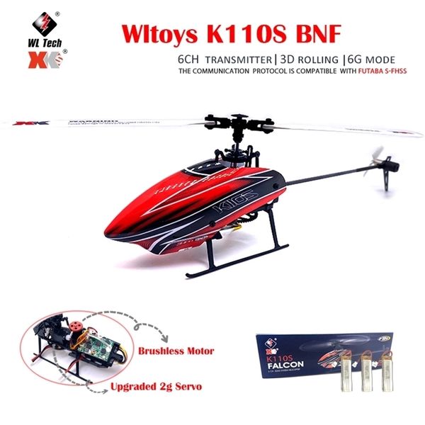 Wltoys XK K110S RC Helicóptero BNF 2.4G 6CH 3D 3D Sistema Brushless Motor Quadcopter Controle Remoto Drone Brinquedos Para Crianças Presentes 220321