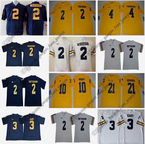 

ncaa michigan wolverines football jersey woodson charles gary rashan harbaugh tom brady desmond 4 jim howard white black jersey