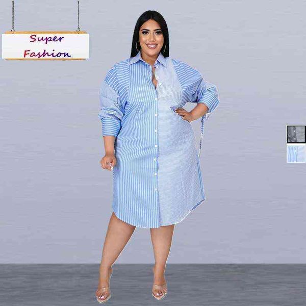

xlxl plus size women clothing fashion splicing stripe printing long sleeve casual shirt dress wholesale dropshipping l220601, Black;gray