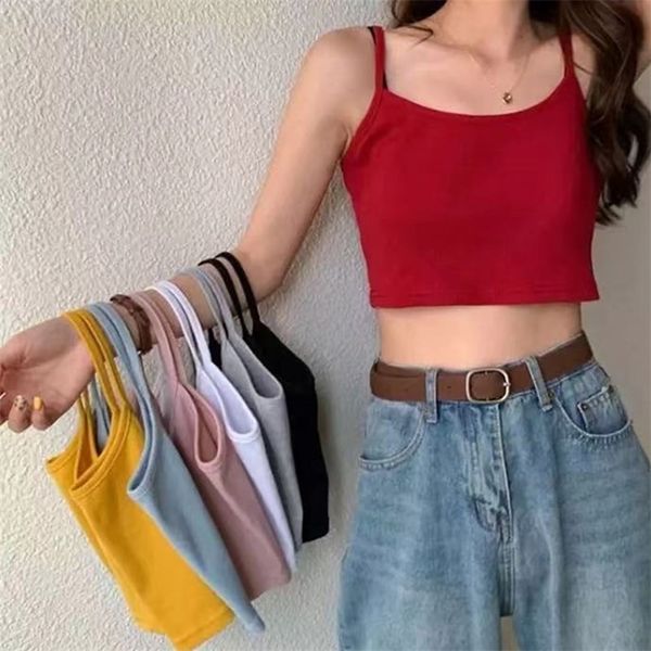

fashion women black gray solid camis crop female casual tank vest sleeveless cool streetwear club high street 220607, White