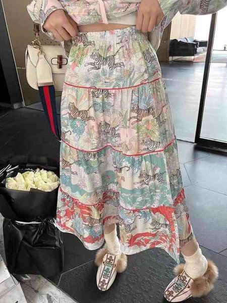 

skirts gu spring jungle tiger print elastic waist high puffy skirt, Black