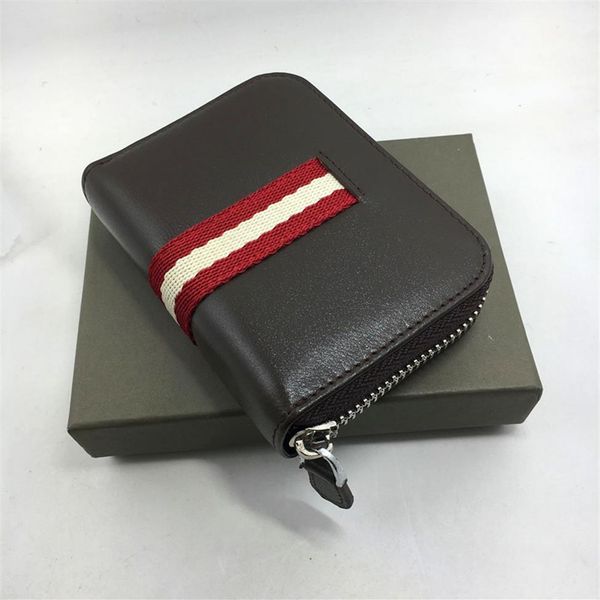 

genuine leather credit card holder wallet classic stripe designer zipper id card case purse 2018 new fashion large capacity card b255v, Brown;gray