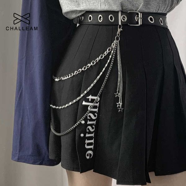 

women's three layer pant chain metal street pants keychain punk hip-hop waist jeans chain 200, Black;brown
