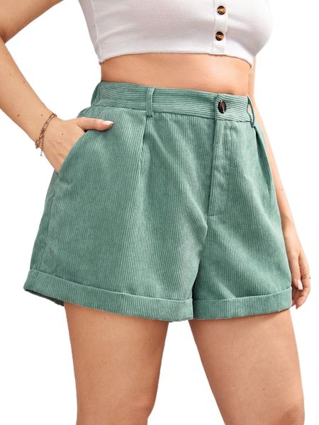 

plus fold pleated roll hem shorts z5am#, Black