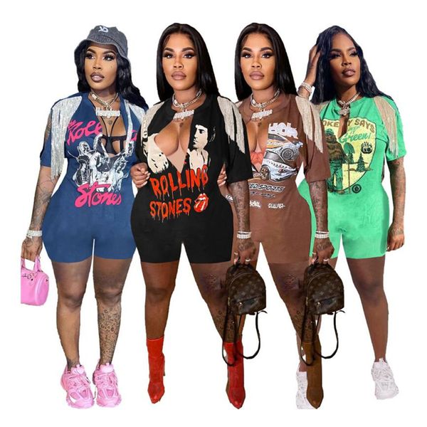 

bulk wholesale hip pop rompers summer women tassels short sleeve jumpsuits fashion v neck streetwear casual print playsuits club wear 7805, Black;white