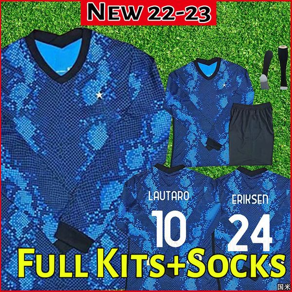 

long sleeve inter soccer jersey lukaku milan barella lautaro eriksen alexis football shirt 2021 2022 uniforms men kit socks full set kolarov, Black;yellow
