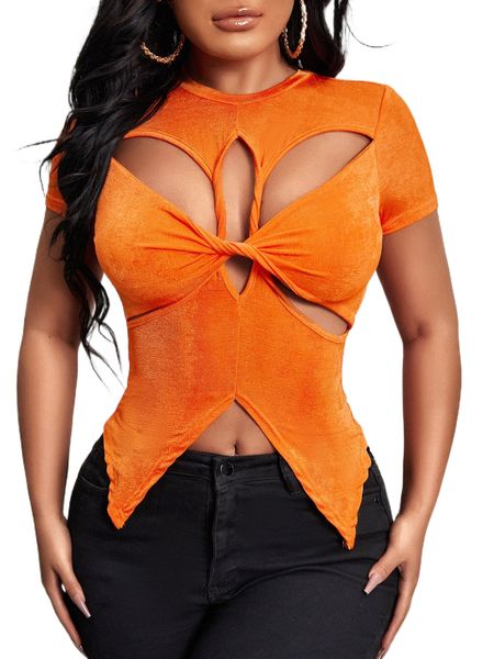 

cut out twist front asymmetrical hem tee t6wq#, White