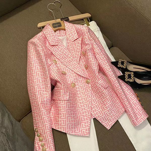 

t048 tide brand high-quality retro fashion designer presbyopic maze series suit jacket lion double-breasted slim plus size women's clot, White;black
