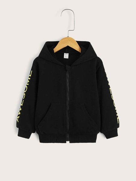 

toddler boys letter graphic zipper front hoodie she, Black