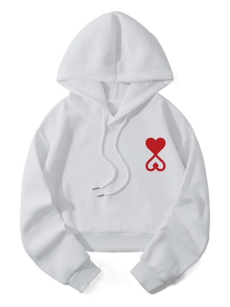 

heart print drawstring thermal lined hoodie j0tq#, Black