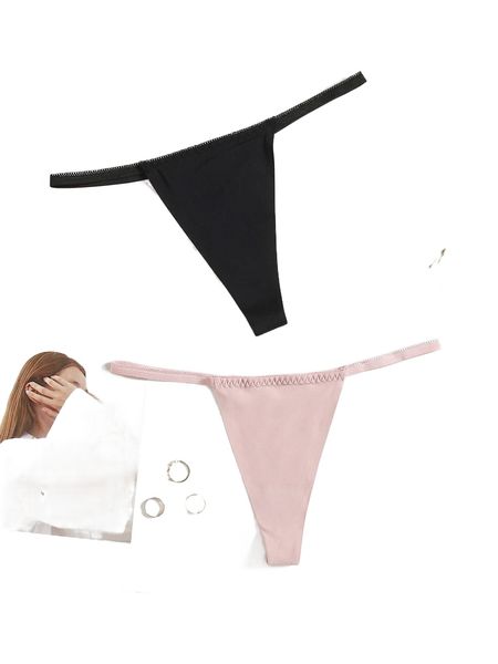 

2pack solid no show thong x0nd#, Black;red