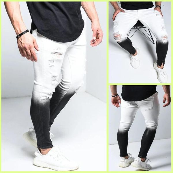 

men's jeans summer stretch skinny ripped fashion men's men pants streetwear biker slim fit casual man hole denim trousers pantsmen, Blue