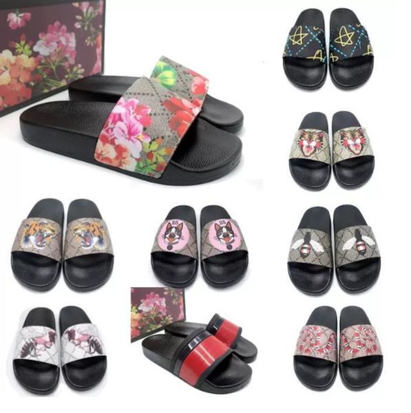 

men slippers women beach outdoor rubber flat platform slides sandals floral brocade gear bottoms snake loafers bee striped designers embosse, Black