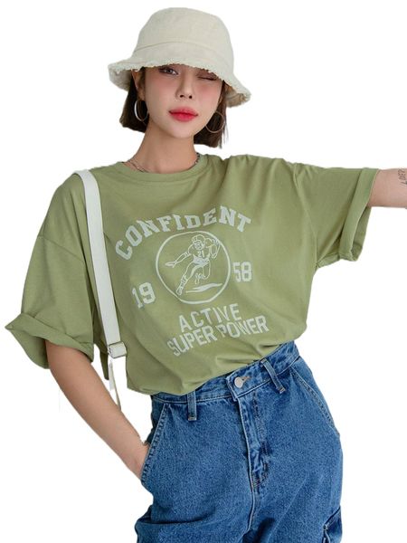

dazy figure & letter graphic drop shoulder tee p3dk#, White