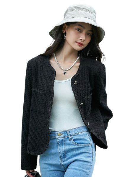 

dazy double pocket button up overcoat 47he#, Black