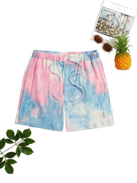 

men tie dye patch detail drawstring waist shorts y5sf#, White;black