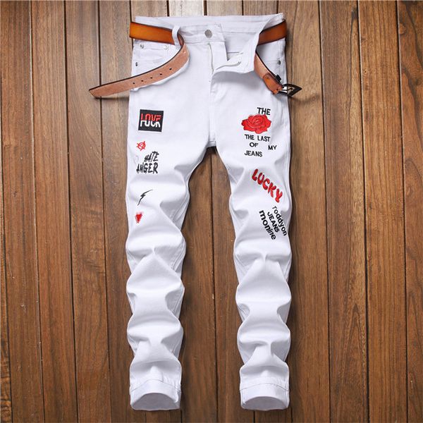 

summer 2022 new street men's jeans letter rose embroidery cotton trousers midwaist casual hip hop wear, Blue