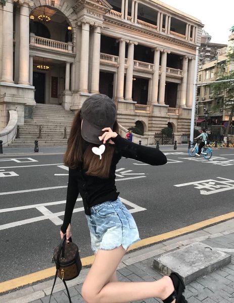 

summer woman's back zipper open pants retro denim shorts pants trend gloria jeans for women breeches overalls vintage h8, Black