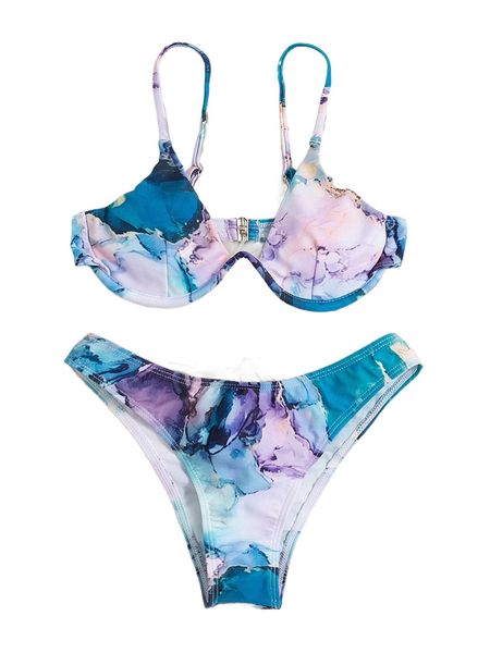 

marble print underwire bikini swimsuit i8ac#, White;black