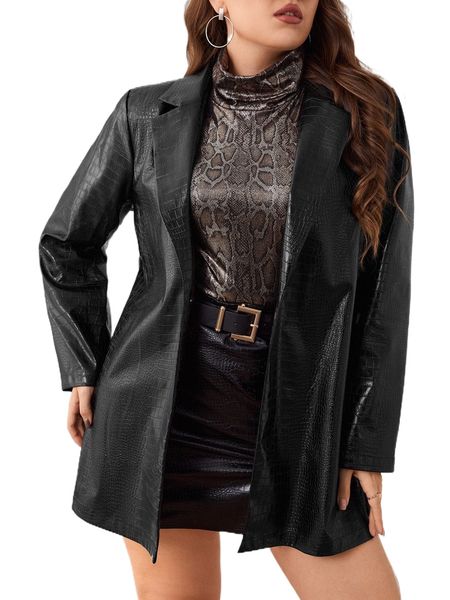 

plus crocodile pu leather blazer m12x#, Black