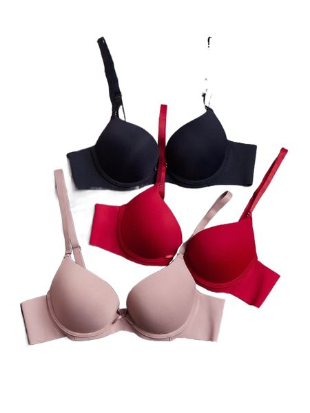 

3pack microfiber solid underwire push up bra set j799#, Black;red