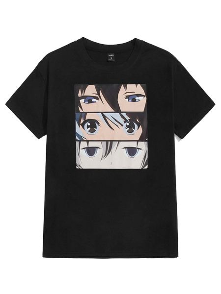 

men drop shoulder figure pattern tee t4ed#, White;black