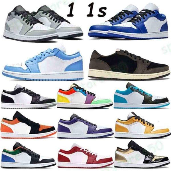 

travis scotts 1 1s low basketball shoes light smoke grey hyper royal multi color laser blue unc court purple gold toe men women ch lesvago, Black