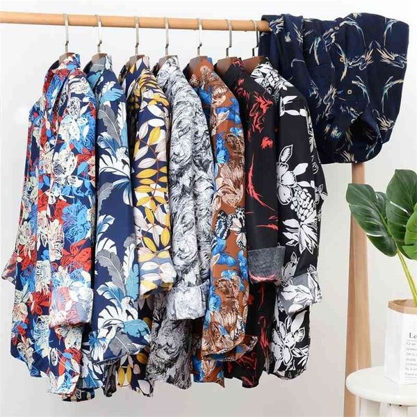 

autumn men's flower shirt casual loose long-sleeved hawaii shirts male brand clothes plus size 5xl 6xl 7xl 8xl 9xl 10xl 210331, White;black