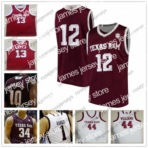 

college basketball wears custom texas a m aggies college basketball white red stitched any name number #1 savion flagg 2 tj starks 21 christ, Black