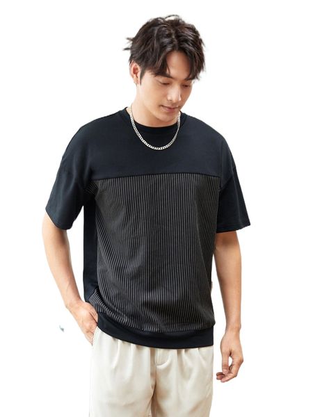 

men pinstriped drop shoulder tee a93q#, White;black