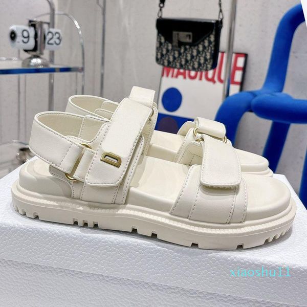 

designer women sandals velcro act flat sandal black white lambskin hook & loop sandals gold metal letter rubber sole shoe two a0202353532