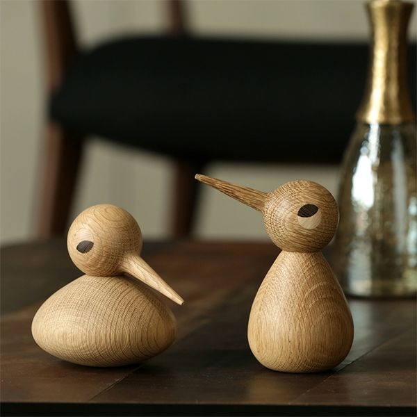 Presente criativo de pássaros com bico chicote de pura decoração de madeira maciça artesanal na nórdica Dinamarca Puppet Wood Escultura Bird Soft Deco 201212