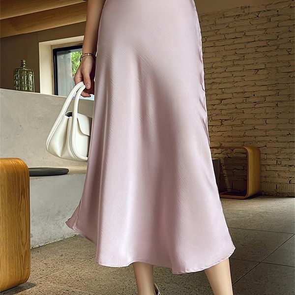 

women's summer leopard print skirt pink a-line silk satin skirts beautiful elegant midi high-waisted long skirts for women 220512, Black