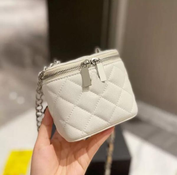 

tz women's 2022 classic mini vanity with silver chain quilted box bags lambskin with mirror real leather co letter crossbody bags cosme