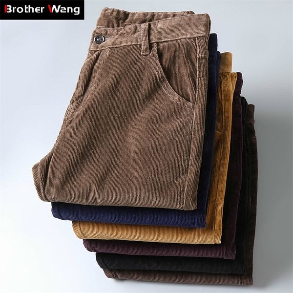 

6 color men's thick corduroy casual pants winter style business fashion stretch regular fit trousers male brand clothes 201126, Black