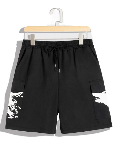 

men animal print flap pocket shorts n8og#, White;black