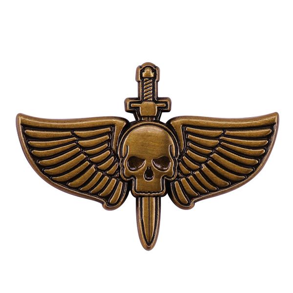 

vintage winged skull sword badge retro dark gothic lapel pin, Blue