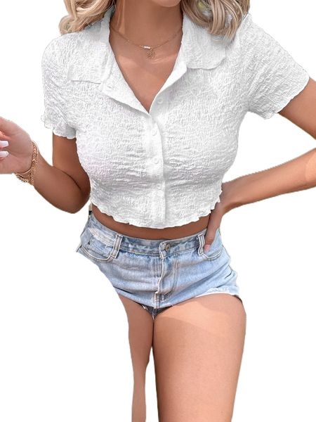 

button front crop blouse t4og#, White