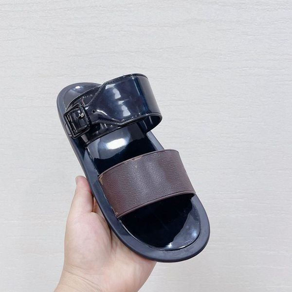 

designer summer slippers flat heel pvc buckle fashion rubber sliders beach sandals shoes for men and women, Black