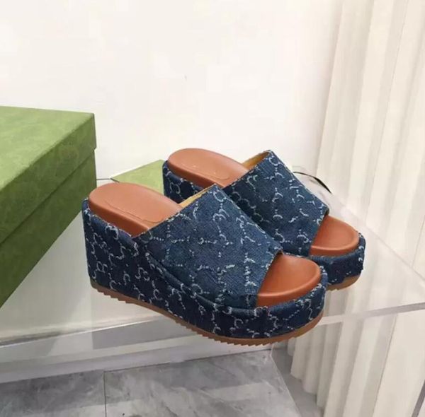 

designer platform slides womens slippers fashion luxury summer outdoor sandals beach thick sole shoes wedges sandals size 35- 44, Black