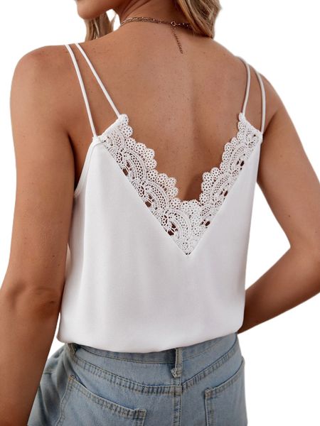 

guipure lace panel double strap cami z9x5#, White