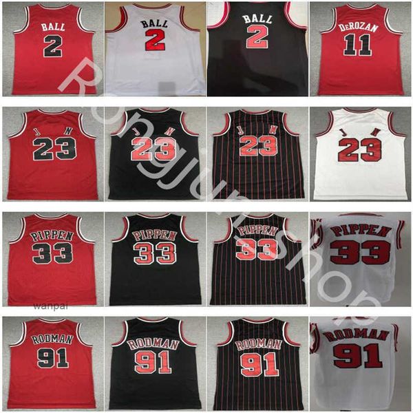 

men stitched 2 lonzo ball basketball jersey 11 demar derozan 23 dennis 91 rodman scottie 33 pippen red white black stripe shirt, Black;red