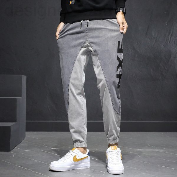 

men's jeans designer spring stitched jeans men's yu wenle fashion brand versatile harlan pants loose print large casual men 05ut, Blue