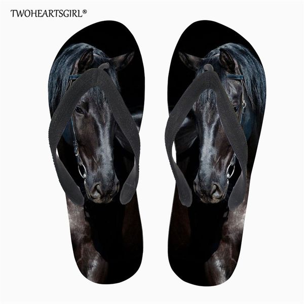 

twoheartsgirl cool horse print slippers women summer flipflop beach sandals ladies outside slippers indoor slip on flip flops, Black